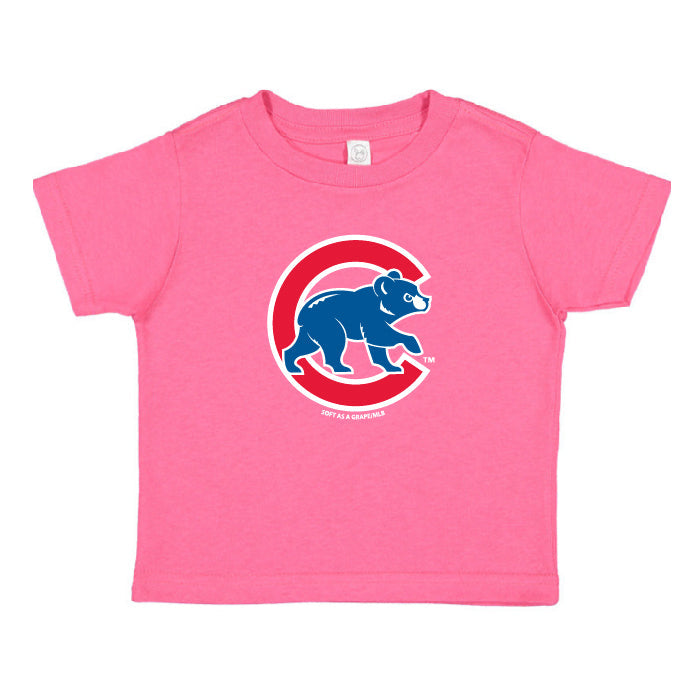 Chicago Cubs Toddler Pink Crawl Bear Soft Grape T-Shirt product image 1, provided for visual reference and product detail