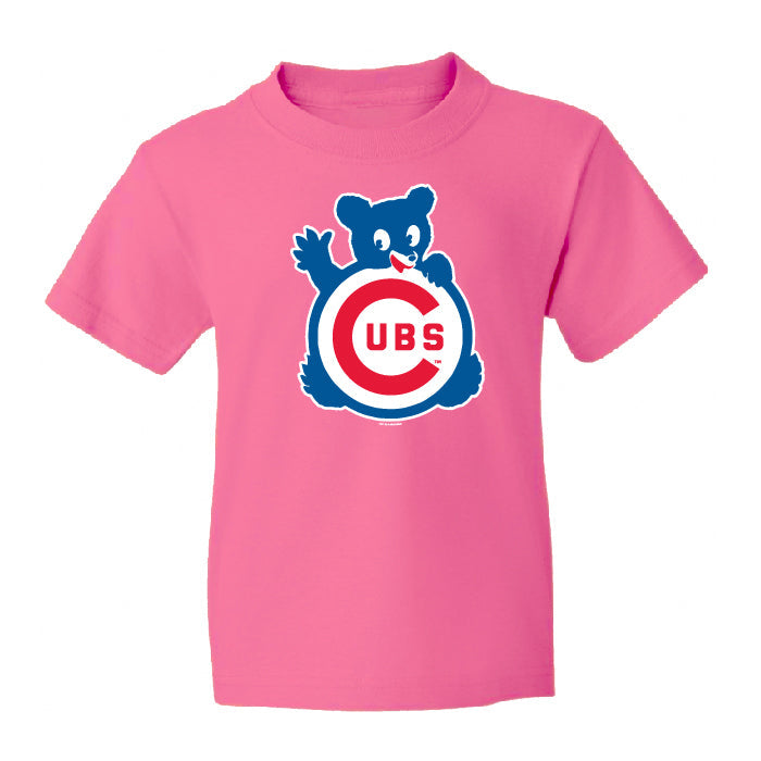 Chicago Cubs Youth Pink Waving Bear Soft Grape T-Shirt product image 1, provided for visual reference and product detail