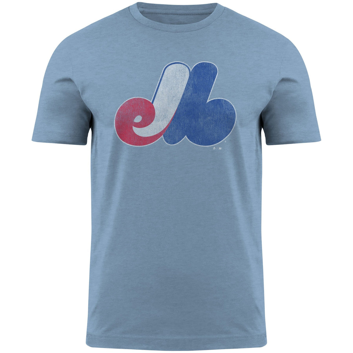 Montreal Expos MLB Bulletin Men Light Blue Distressed Logo Heathered T-Shirt product image 1, provided for visual reference