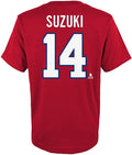 Nick Suzuki #14 Montreal Canadiens NHL Outerstuff Kids Red T-Shirt product image 1, provided for visual reference and