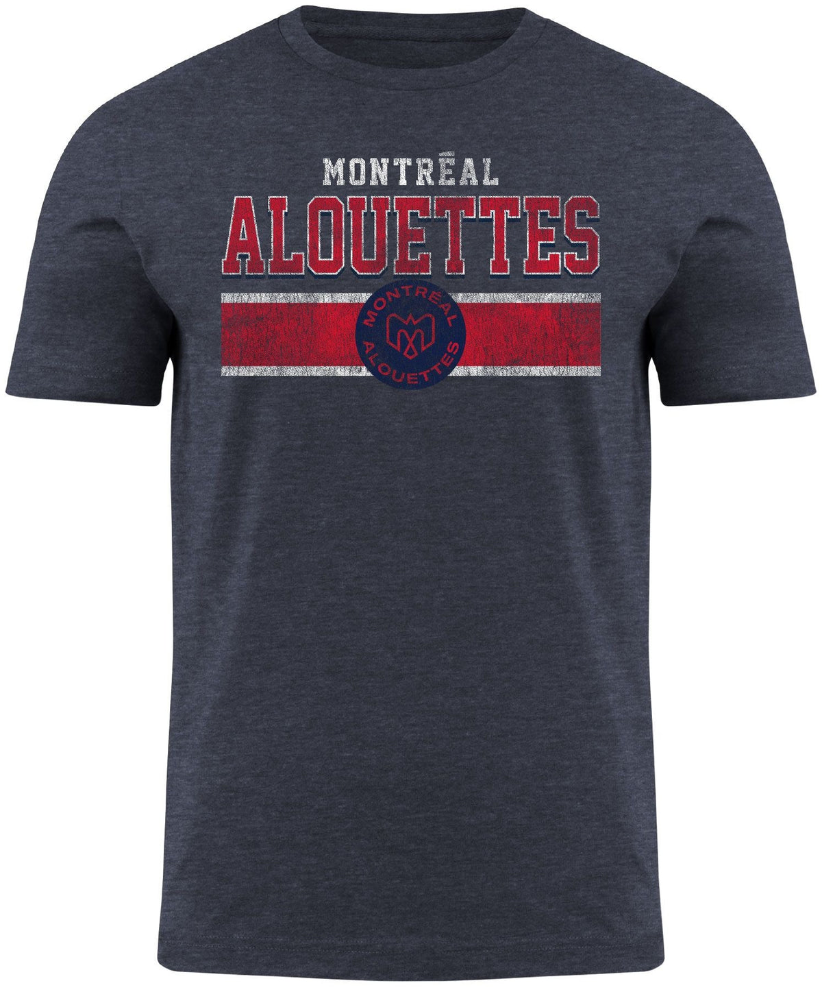 Montreal Alouettes CFL Bulletin Men Navy Distressed Moxie Logo T-Shirt product image 1, provided for visual reference and