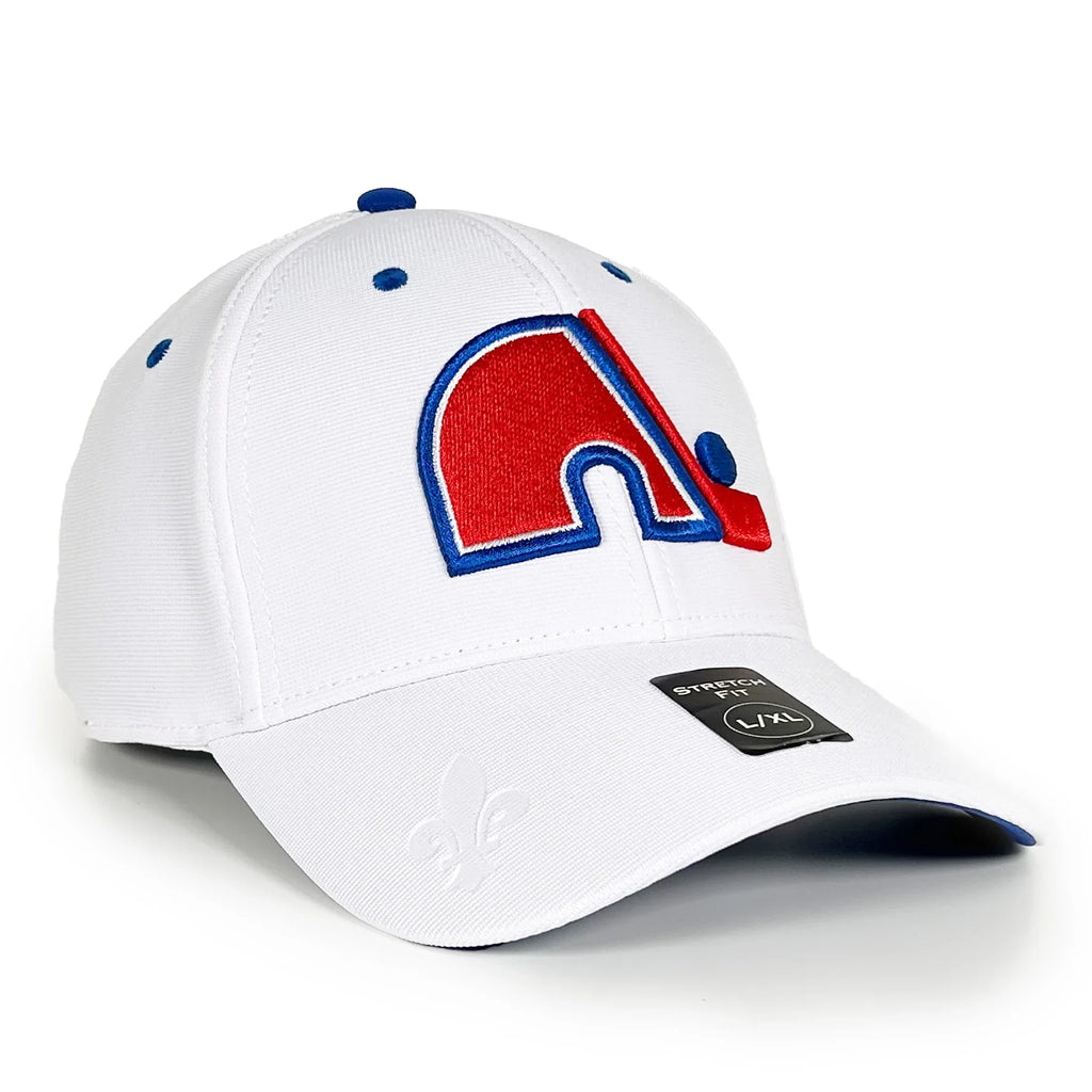 Quebec Nordiques NHL American Needle Men White Vintage E-Boss Stretch Fit Hat product image 1, provided for visual reference
