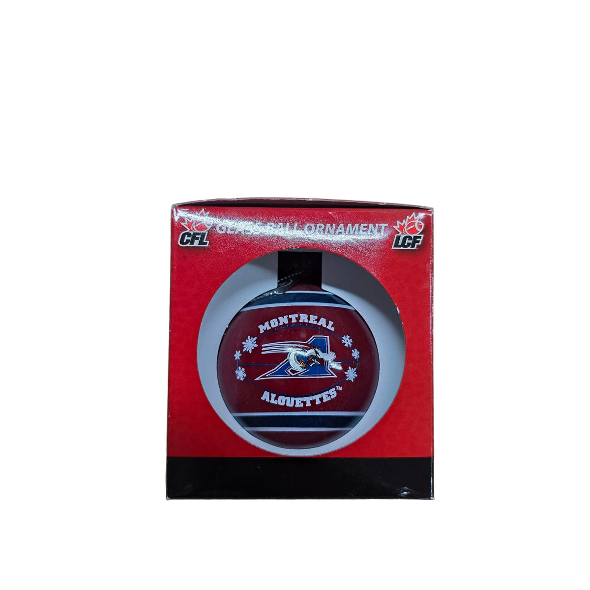 Montreal Alouettes CFL FOCO Printed Team logo Glass Ball Ornament product image 1, provided for visual reference and product