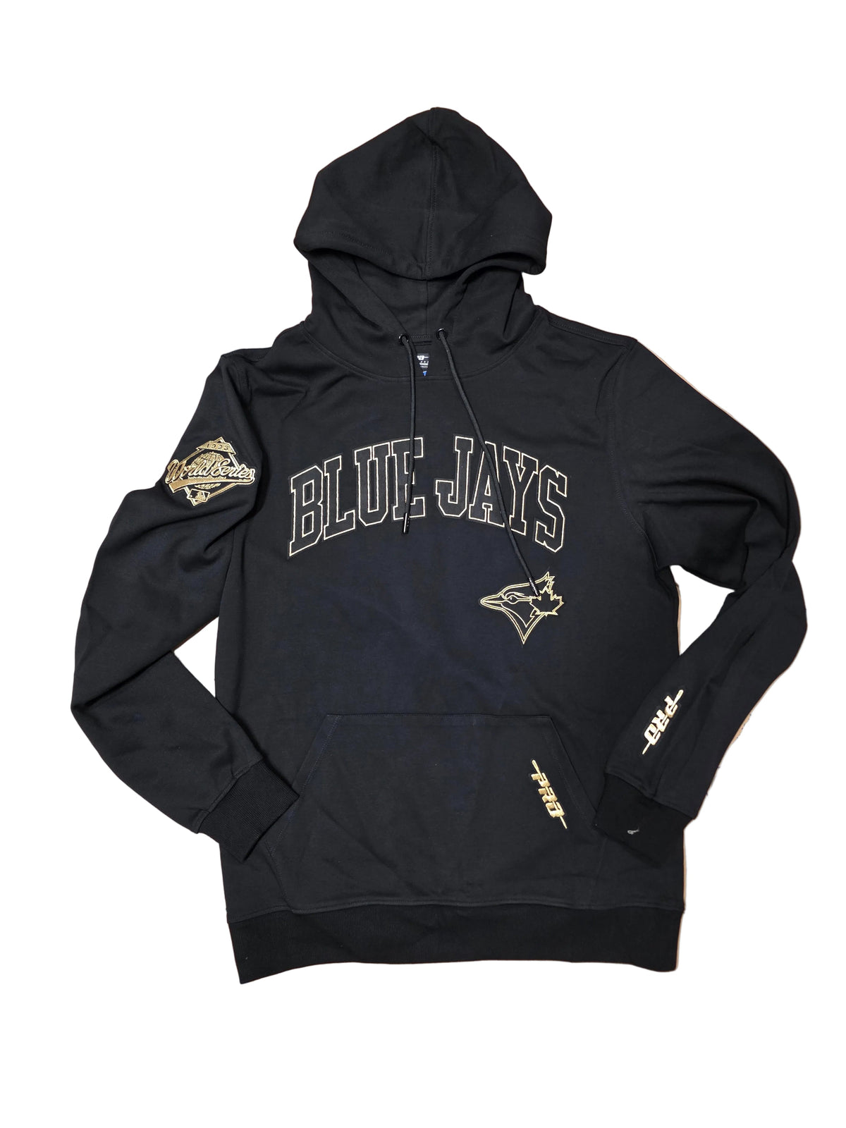 Toronto Blue Jays MLB Pro Standard Men Black Gold Classic Pullover Hoodie product image 1, provided for visual reference and