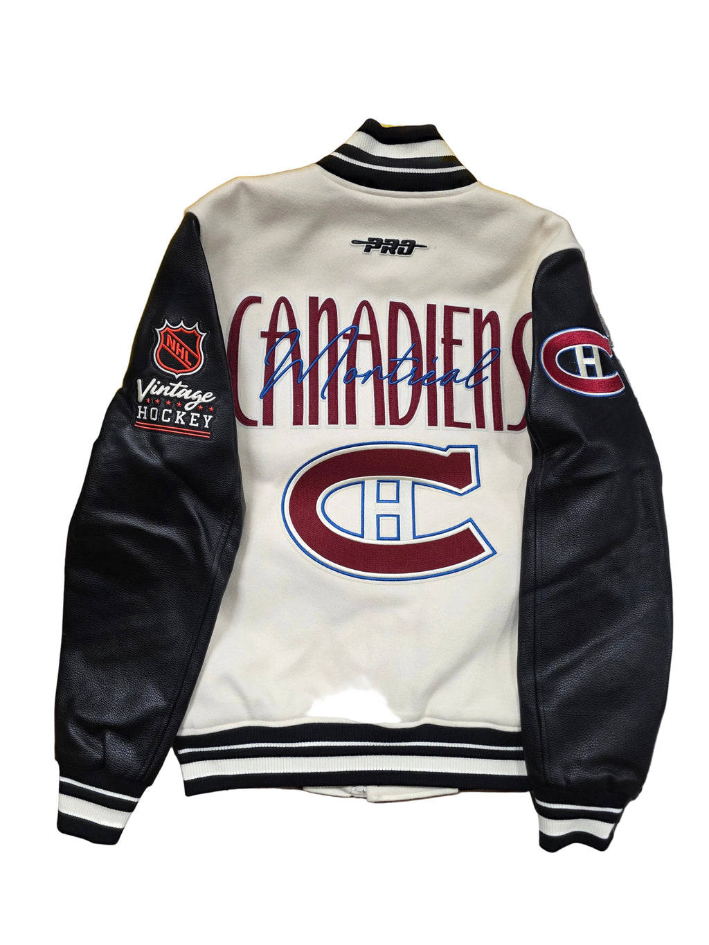 Montreal Canadiens NHL Pro Standard Men Eggshell/Black Vintage Hockey Rib Wool Varsity Jacket product image 1, provided for