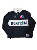 Montreal Expos MLB New Era Men Navy Throwback Rugby Long-sleeve Shirt product image 1, provided for visual reference and