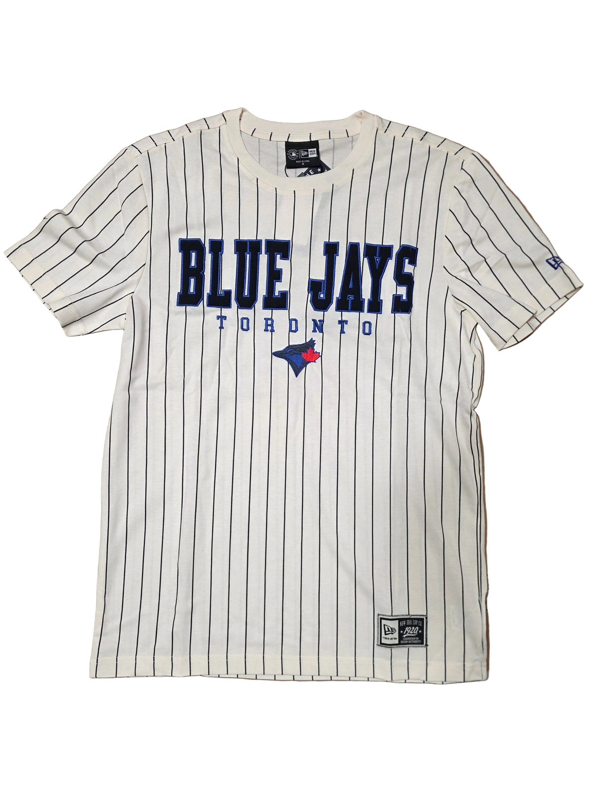 Toronto Blue Jays MLB New Era Beige Men Pinstripe City Connect T-Shirt product image 1, provided for visual reference and