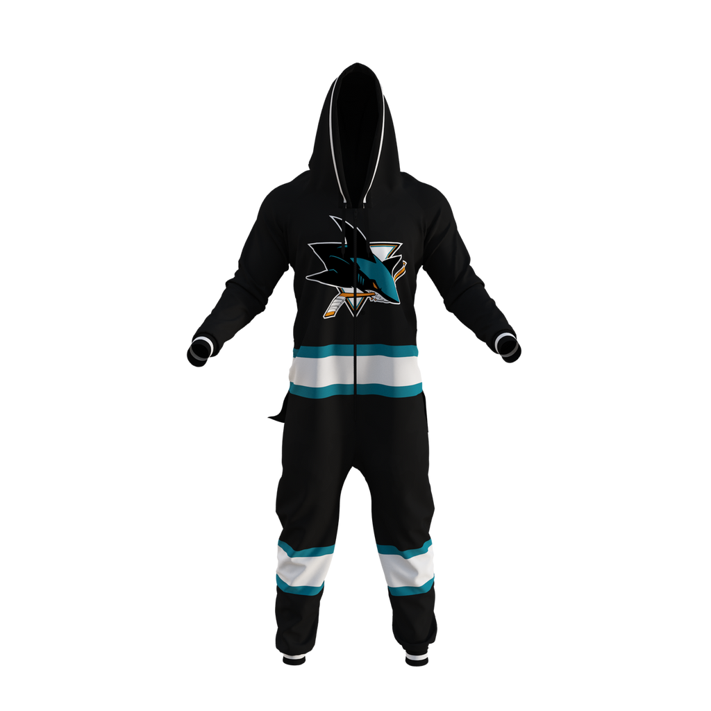 San Jose Sharks NHL Hockey Sockey Men Black Team Uniform Onesie product image 1, provided for visual reference and product