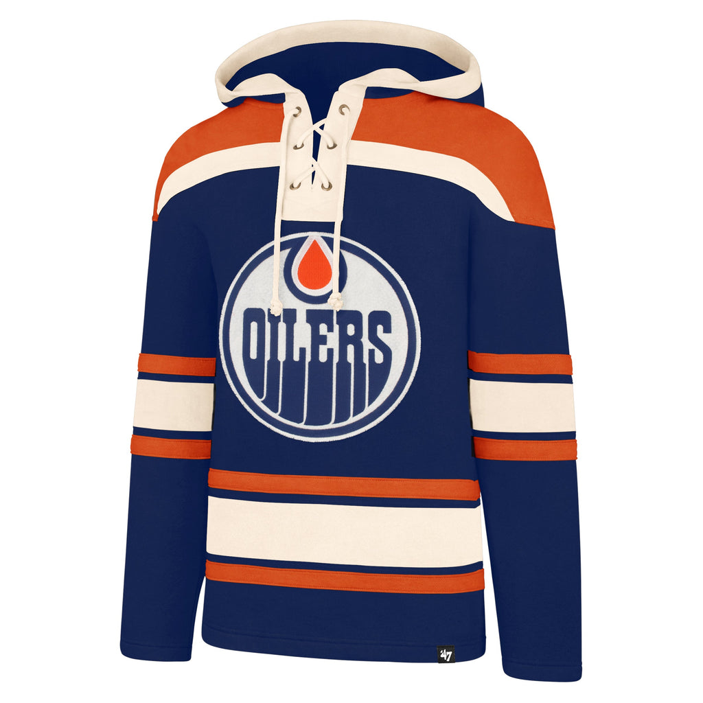 Edmonton Oilers NHL 47 Brand Men Navy Heavyweight Lacer Hoodie product image 1, provided for visual reference and product
