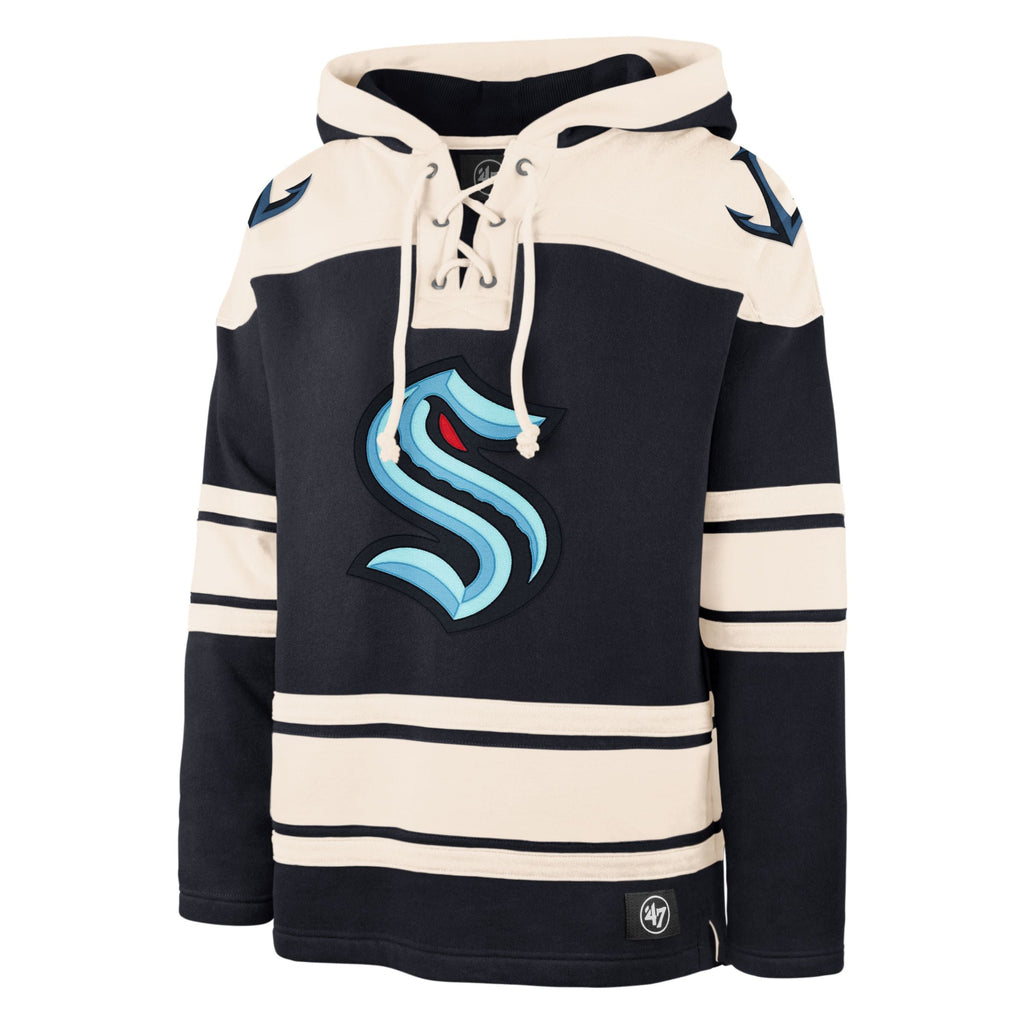 Seattle Kraken NHL 47 Brand Men Navy Heavyweight Lacer Hoodie product image 1, provided for visual reference and product