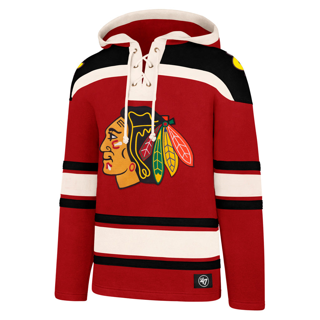 Chicago Blackhawks NHL 47 Brand Men Red Heavyweight Lacer Hoodie product image 1, provided for visual reference and product