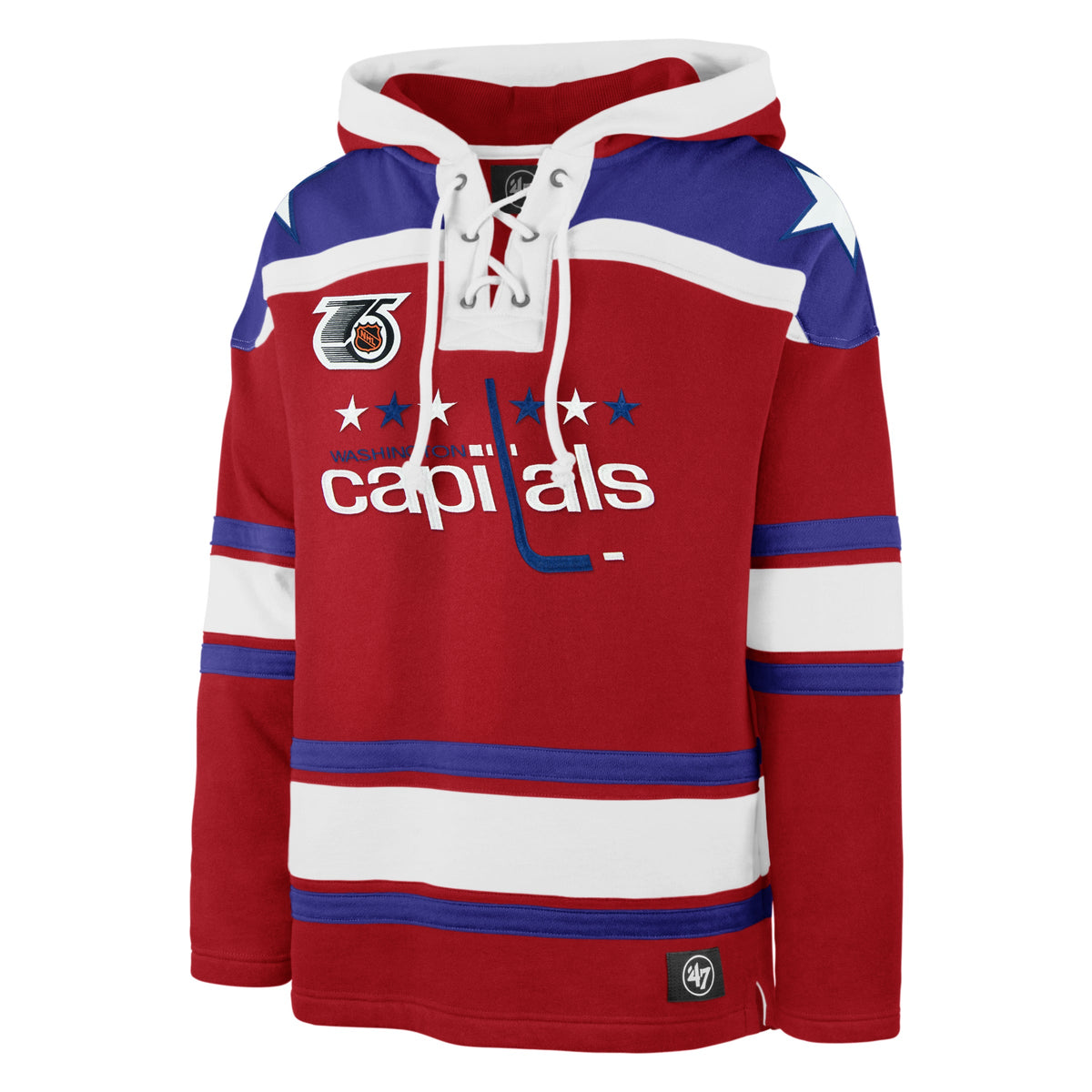 Washington Capitals NHL 47 Brand Men Red Retro Freeze Superior Lacer Hoodie product image 1, provided for visual reference