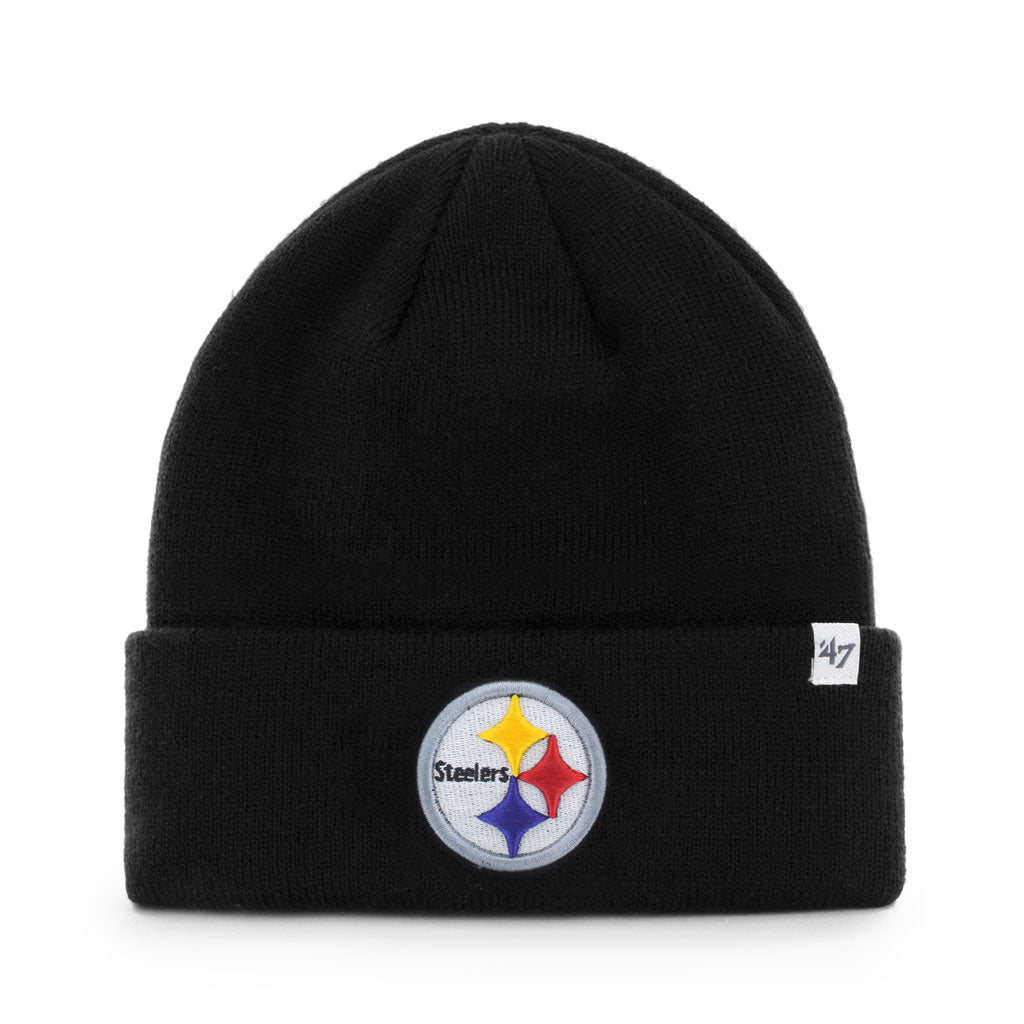 Pittsburgh Steelers NFL 47 Brand Men Black Raised Cuff Knit Hat product image 1, provided for visual reference and product