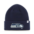 Seattle Seahawks NFL 47 Brand Men Navy Raised Cuff Knit Hat product image 1, provided for visual reference and product