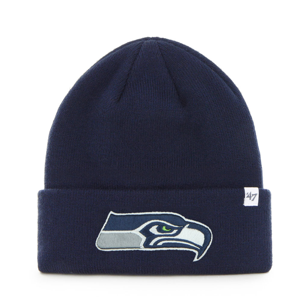 Seattle Seahawks NFL 47 Brand Men Navy Raised Cuff Knit Hat product image 1, provided for visual reference and product