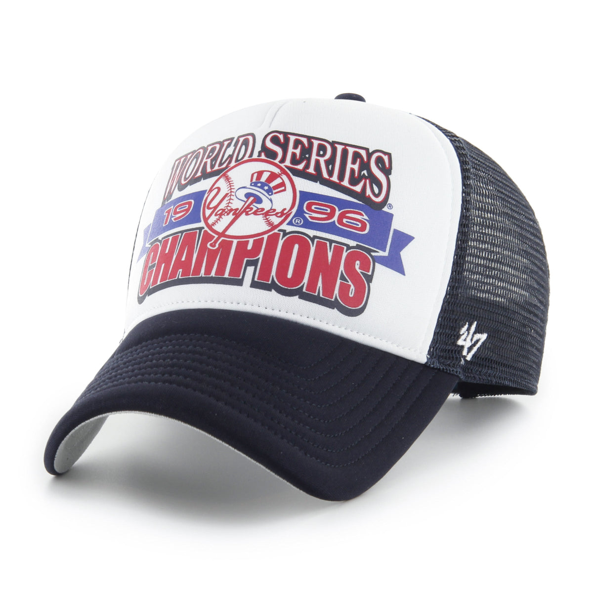 New York Yankees MLB 47 Brand Men Navy 1996 World Series Offside Foam Trucker Snapback product image 4, provided for visual