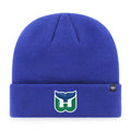 Hartford Whalers NHL 47 Brand Men Royal Raised Cuff Knit Beanie product image 1, provided for visual reference and product