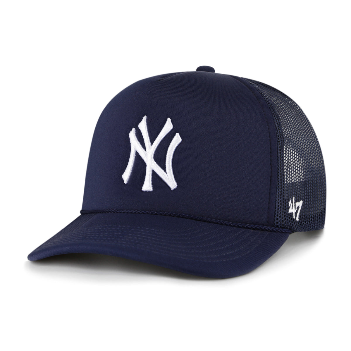 New York Yankees MLB 47 Brand Men Navy Foam Front Mesh Trucker Snapback product image 1, provided for visual reference and