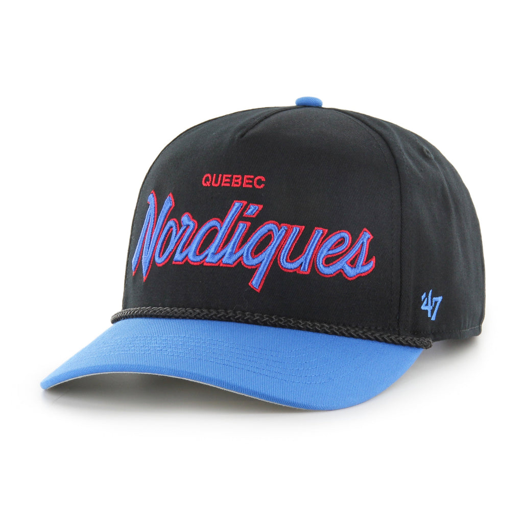 Quebec Nordiques NHL 47 Brand Men Black Crosstown Script Rope Hitch Adjustable Hat product image 1, provided for visual
