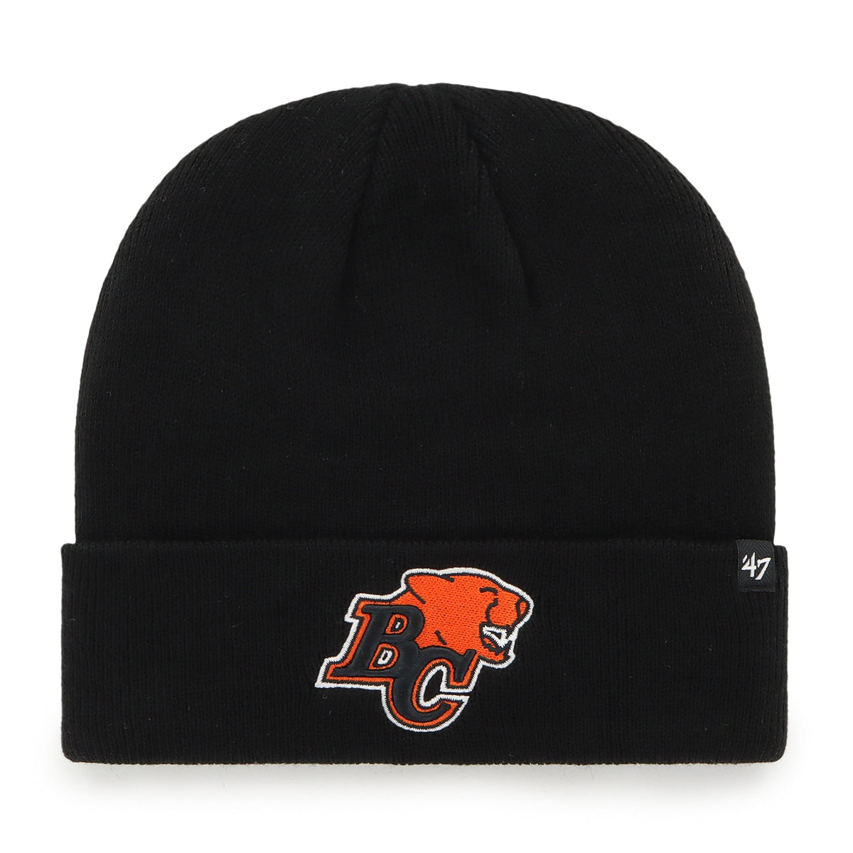 B.C Lions CFL 47 Brand Men Black Raised Cuff Knit Hat product image 1, provided for visual reference and product detail