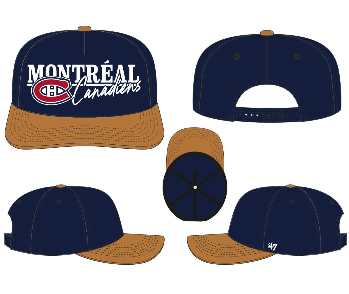 Montreal Canadiens NHL 47 Brand Men Navy Scribeline Hitch Adjustable Hat product image 1, provided for visual reference and