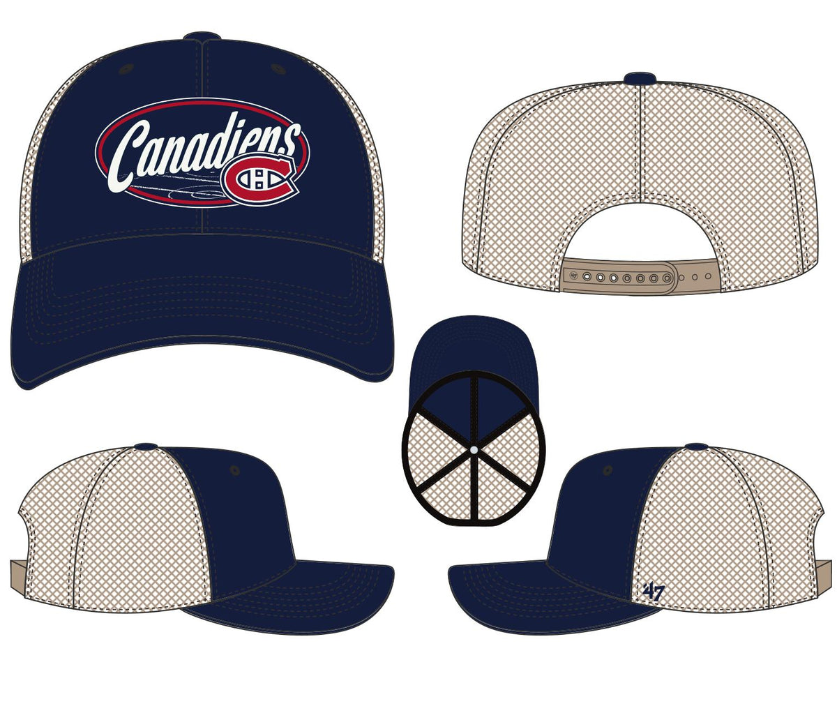 Montreal Canadiens NHL 47 Brand Men Navy Enfield Trucker Snapback product image 1, provided for visual reference and product