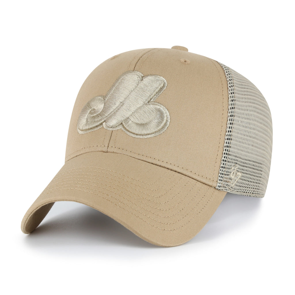 Montreal Expos MLB 47 Brand Men Branson Khaki MVP Trucker Snapback Hat product image 3, provided for visual reference and
