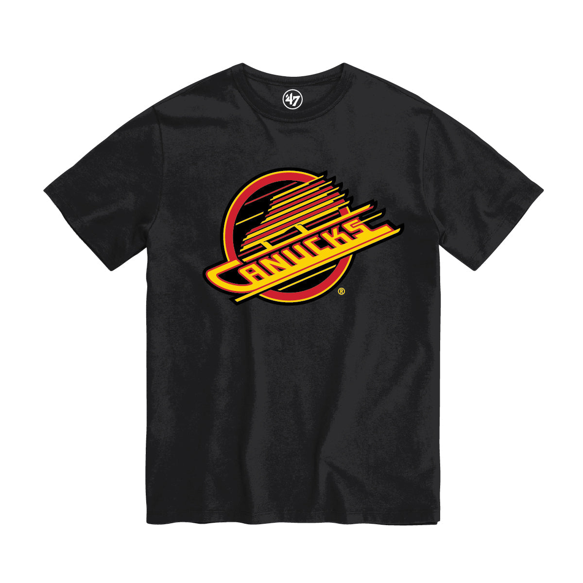 Vancouver Canucks NHL 47 Brand Youth Black Fan T-Shirt product image 1, provided for visual reference and product detail