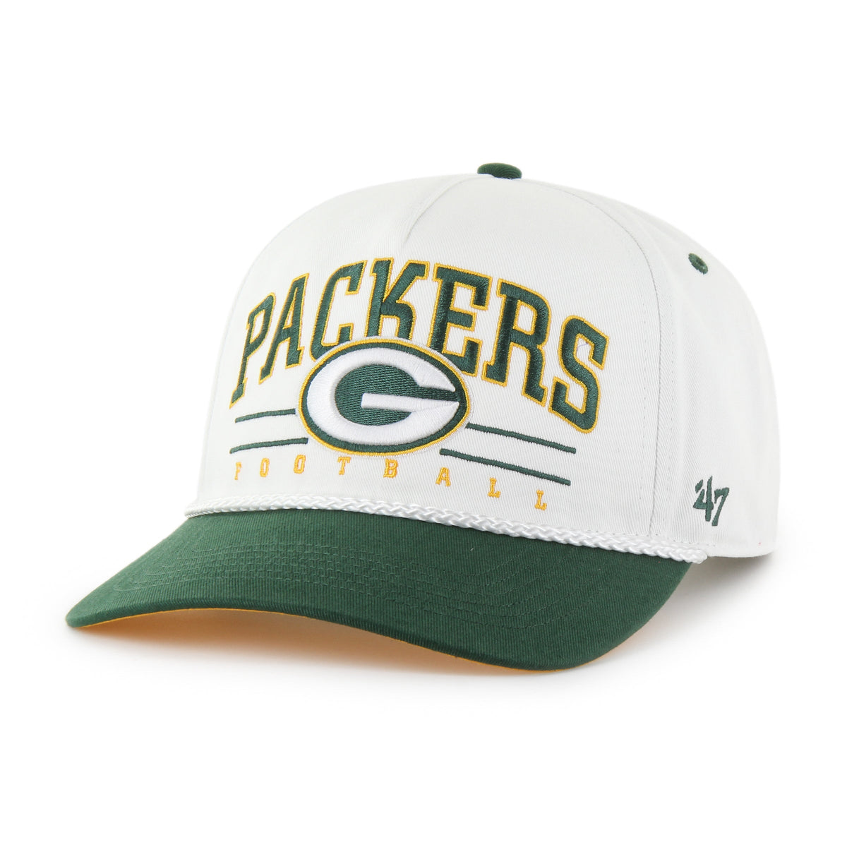 Green Bay Packers NFL 47 Brand Men White Roscoe Rope Two Tone Hitch Snapback Hat product image 1, provided for visual