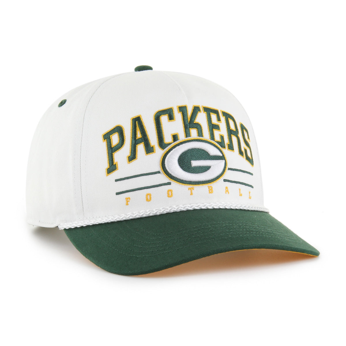 Green Bay Packers NFL 47 Brand Men White Roscoe Rope Two Tone Hitch Snapback Hat product image 3, provided for visual