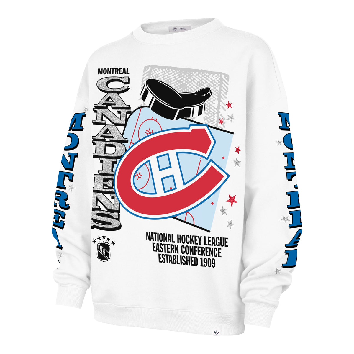Montreal Canadiens NHL 47 Brand Women White Thunderous Oversized Crew Sweater product image 1, provided for visual reference