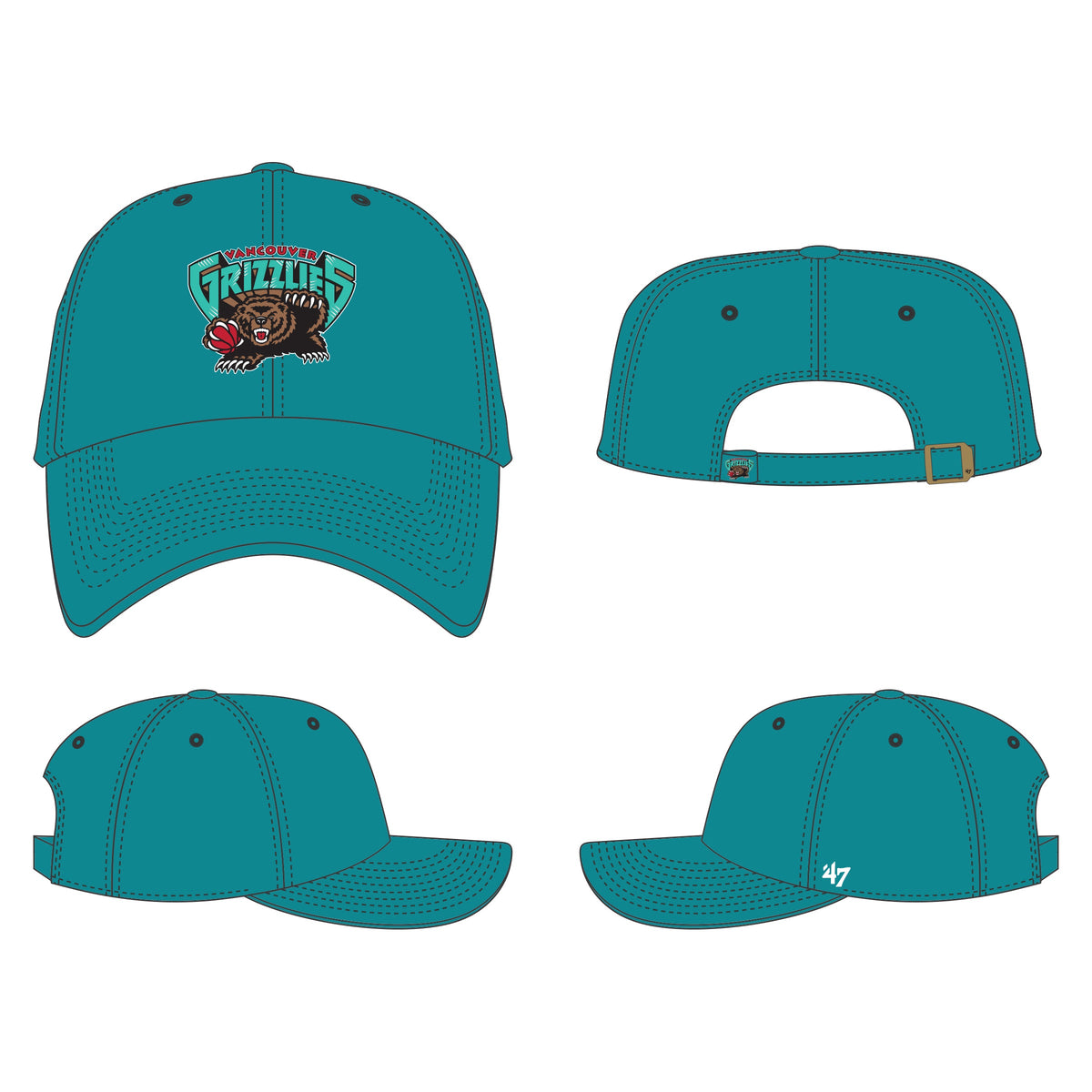 Vancouver Grizzlies NBA 47 Brand Men Teal Clean Up Adjustable Hat product image 1, provided for visual reference and product