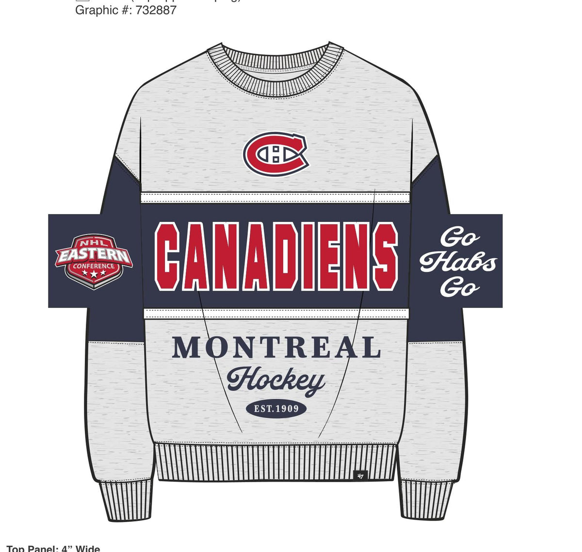 Montreal Canadiens NHL 47 Brand Men Grey Blockfield Maximalist Crew Sweater product image 1, provided for visual reference