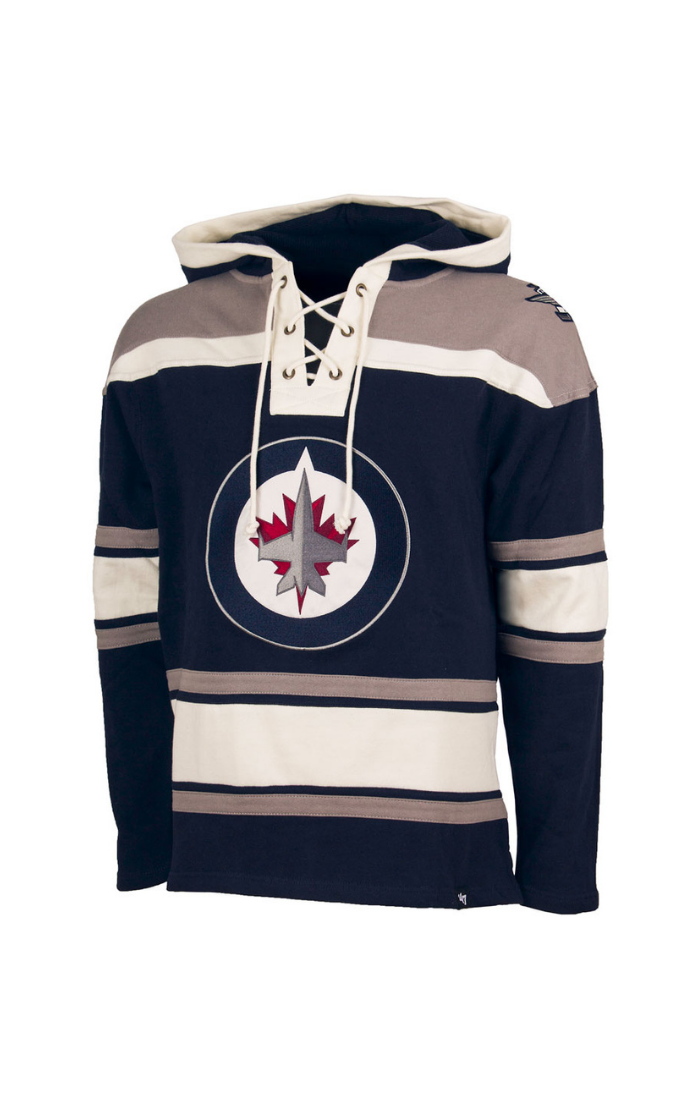 Winnipeg Jets NHL 47 Brand Men Navy Heavyweight Lacer Hoodie product image 1, provided for visual reference and product