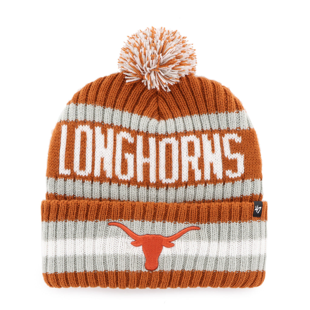 Texas Longhorns NCAA 47 Brand Men Orange Bering Cuff Pom Knit product image 1, provided for visual reference and product
