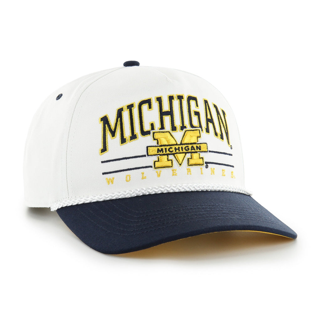 Michigan Wolverines NCAA 47 Brand Men White Roscoe Rope Two Tone Hitch Snapback Hat product image 3, provided for visual