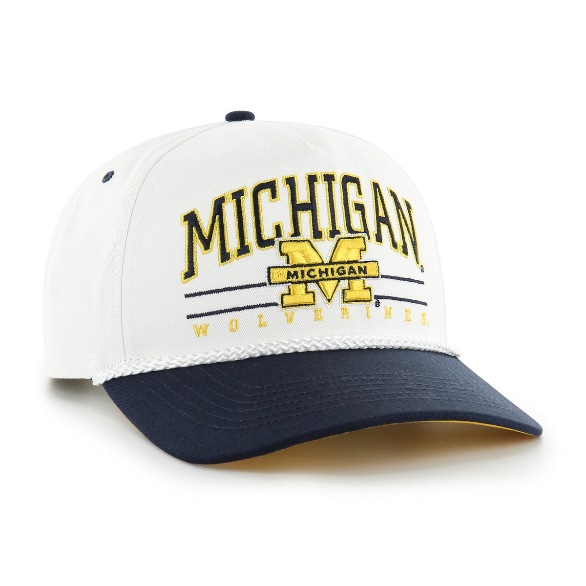 Michigan Wolverines NCAA 47 Brand Men White Roscoe Rope Two Tone Hitch Snapback Hat product image 3, provided for visual