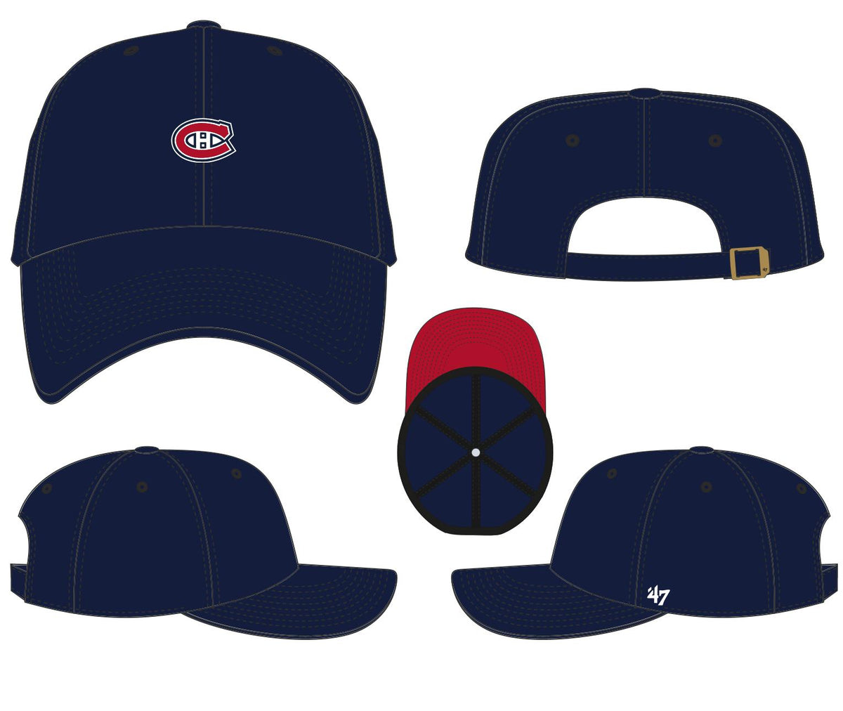 Montreal Canadiens NHL 47 Brand Navy Base Runner Ballpark Clean Up Adjustable Hat product image 1, provided for visual