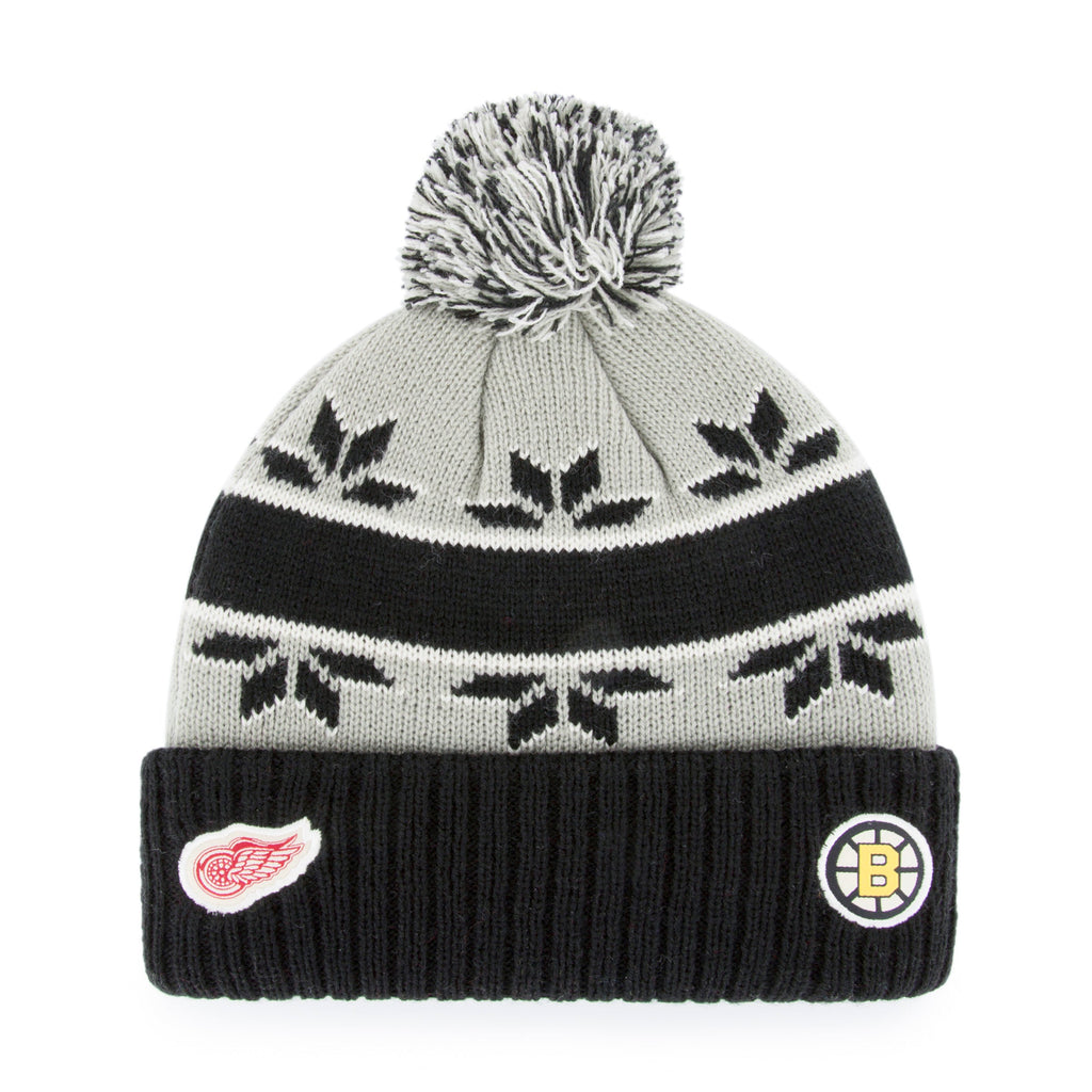 Original Six NHL 47 Brand Men Grey Rink Cuff Pom Knit Hat product image 2, provided for visual reference and product detail