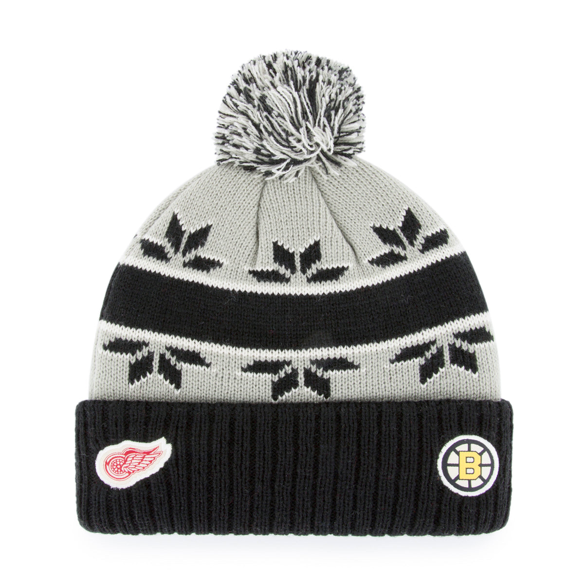 Original Six NHL 47 Brand Men Grey Rink Cuff Pom Knit Hat product image 2, provided for visual reference and product detail