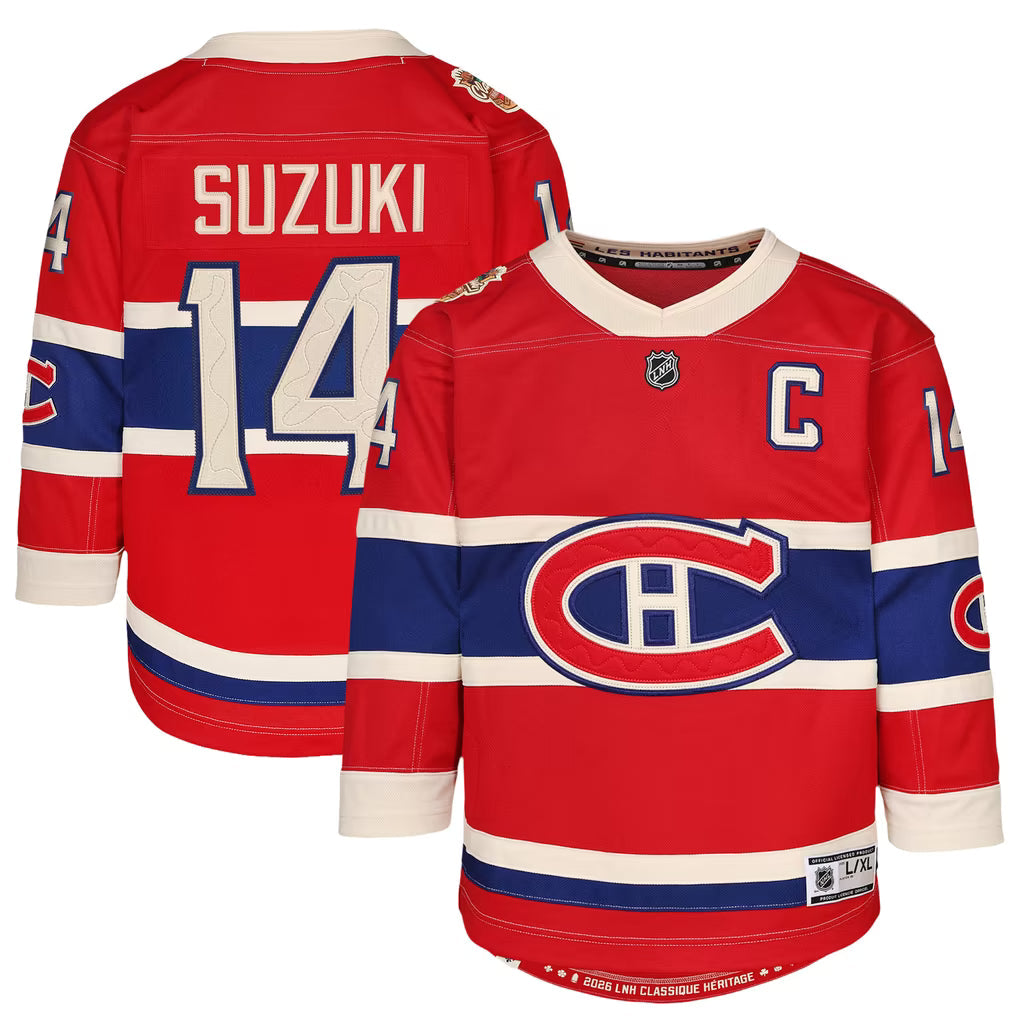 Nick Suzuki Montreal Canadiens NHL Outerstuff Youth Red 2026 Heritage Classic Premier Jersey product image 3, provided for